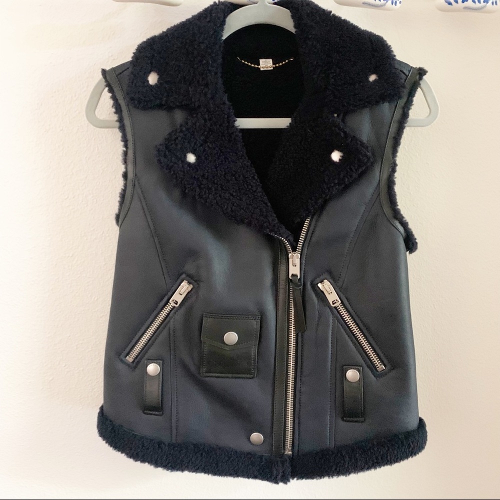 NEW Coach leather shearling vest Navy Black